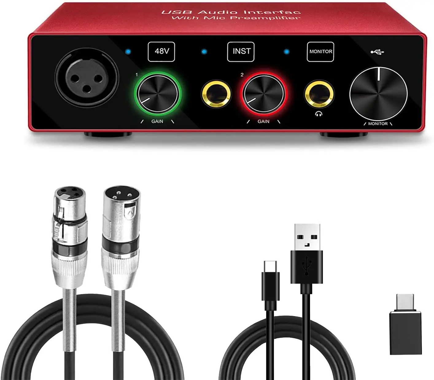 

Support 48V Phantom Power USB Sound Cards, USB Interface Audio Studio MIDI, interfaz de audio usb for Podcast, live streaming