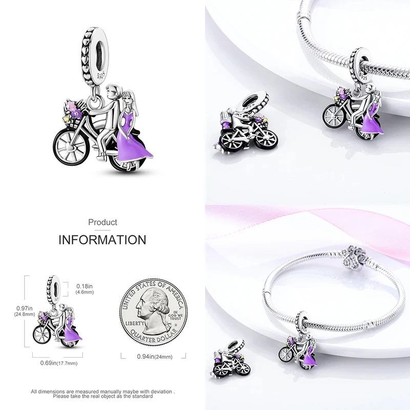 925 Sterling Silver Purple Butterfly Cute Bear Series Charm Beads For Pandora Original Bracelet DIY Women Jewelry Gift