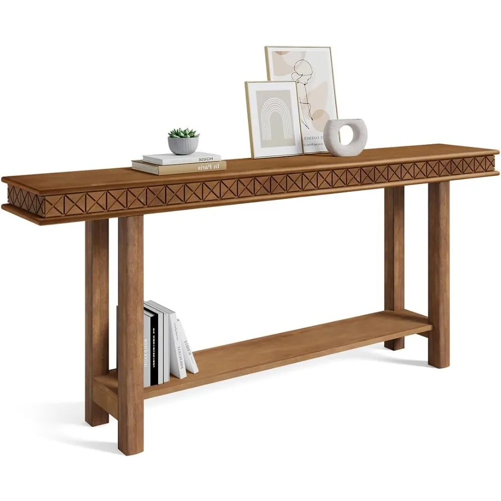 طاولة كونسول خشبية عتيقة مع رف تخزين، بطول 70.9 بوصة للمدخل وغرفة المعيشة خلف الأريكة