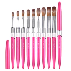 100% Pure Kolinsky Acrylic Nail Brush Oval Crimped Rose Red Handle Professional Good Quality for Acrylic Powder Size 2-16