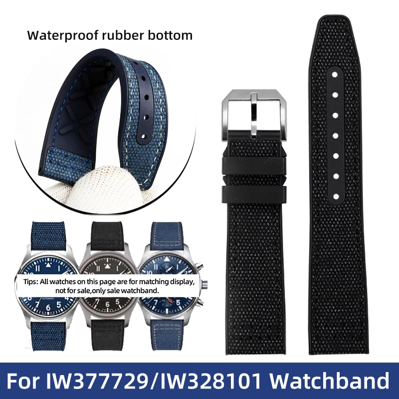 20mm Universal Cloth Patterned Fluororubber Watch Strap For IWC Pilot's Watch Leather FKM Watchband 20mm 21mm Pin Buckle Style