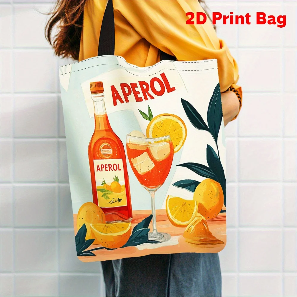 Aperol Print Summer Tote Bag Vibrant Citrus Orange Cocktail Design Lightweight Casual Shoulder Bag for Daily Use Handbag