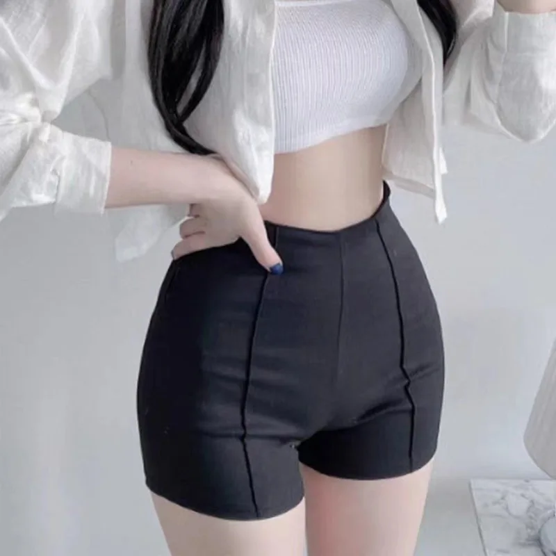 Black High-Waist Slim Fit Casual Shorts Women's Summer Hot Pants Sexy plus Size Straight Leg Trousers Trendy Bottoms