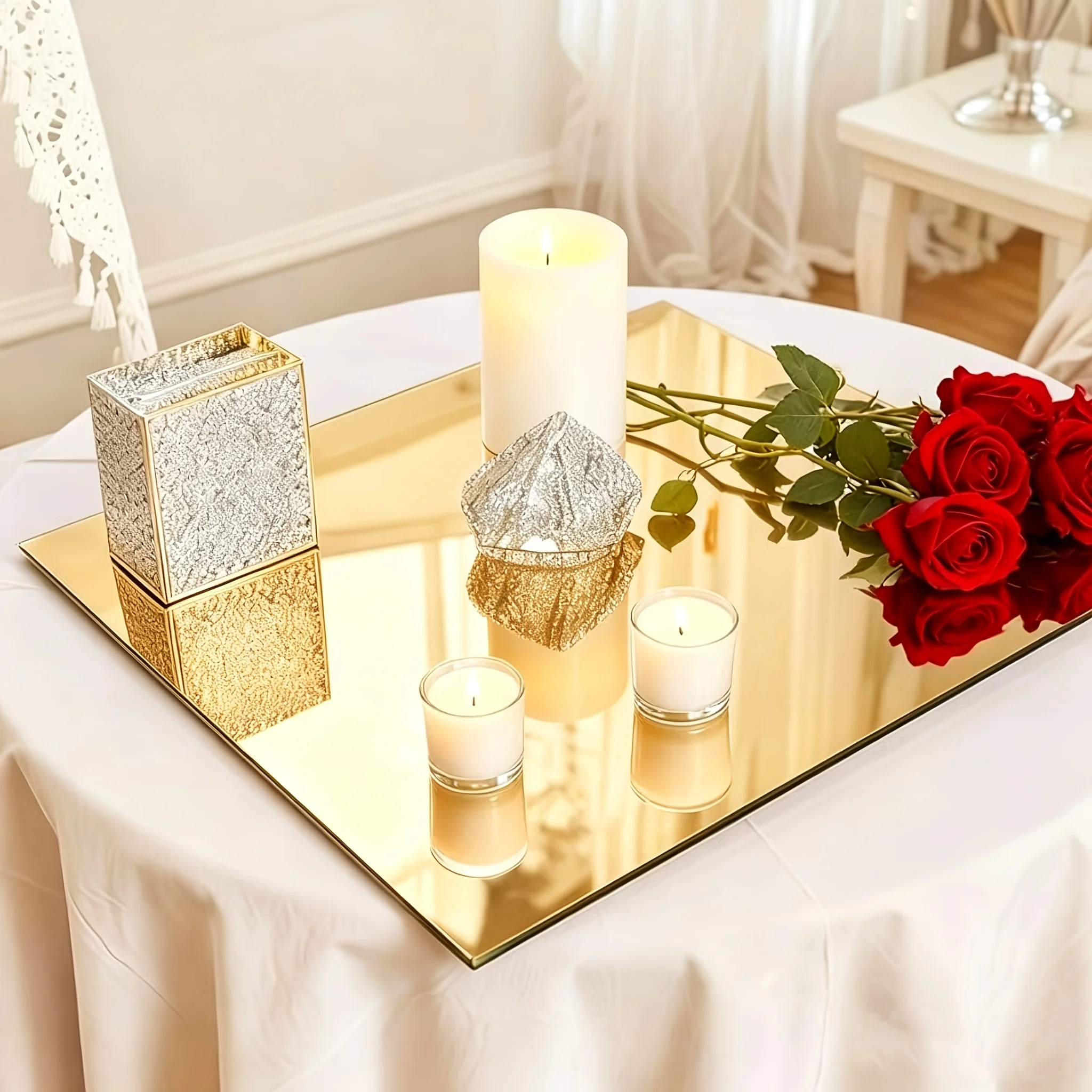 10x10cm Elegant Useful Tray Acrylic Mirror Storage Bathroom Makeup Vanity Full Length Mirror Living Room Apartment Hotel 4PCS