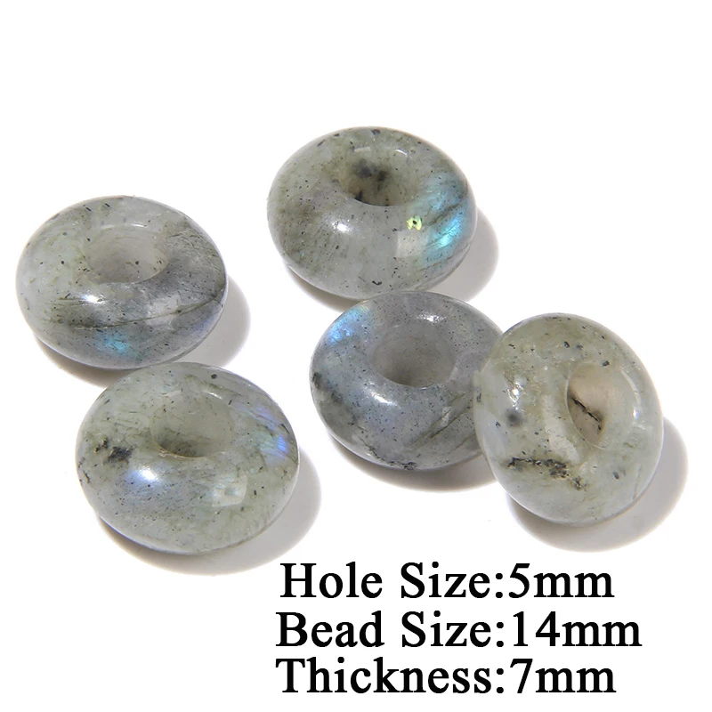 5PCS Natural Big Hole Round Abacus Bead 14mm Opal Tiger Eye Jade Hollow Stone Pendant For Jewelry Making Necklace Earrings DIY