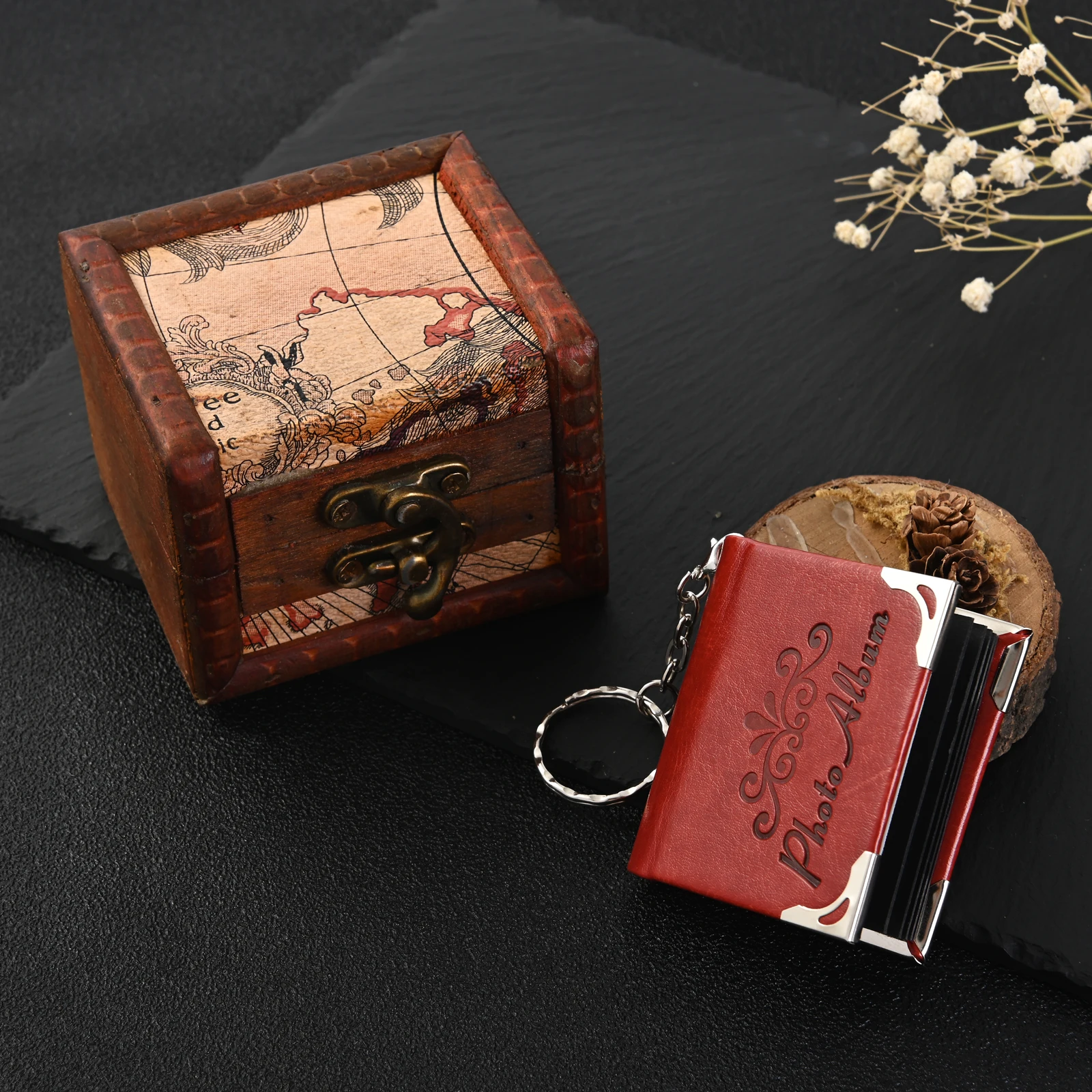 صور صغيرة ألبوم فارغ سلسلة المفاتيح الجلدية الأسرة زوجين هدية حلقة رئيسية ثلاثية الأبعاد محفظة مجوهرات قلادة الديكور #2