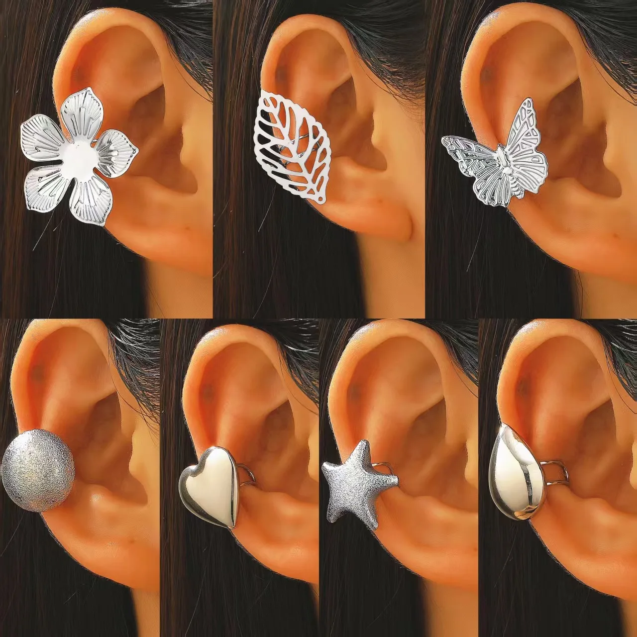 7-piece Set Korean Metal Ear Clip Earrings For Women Jewelry Ear Cuffs Without Hole Vintage Fake Piercing Gold Color Earrings view 2