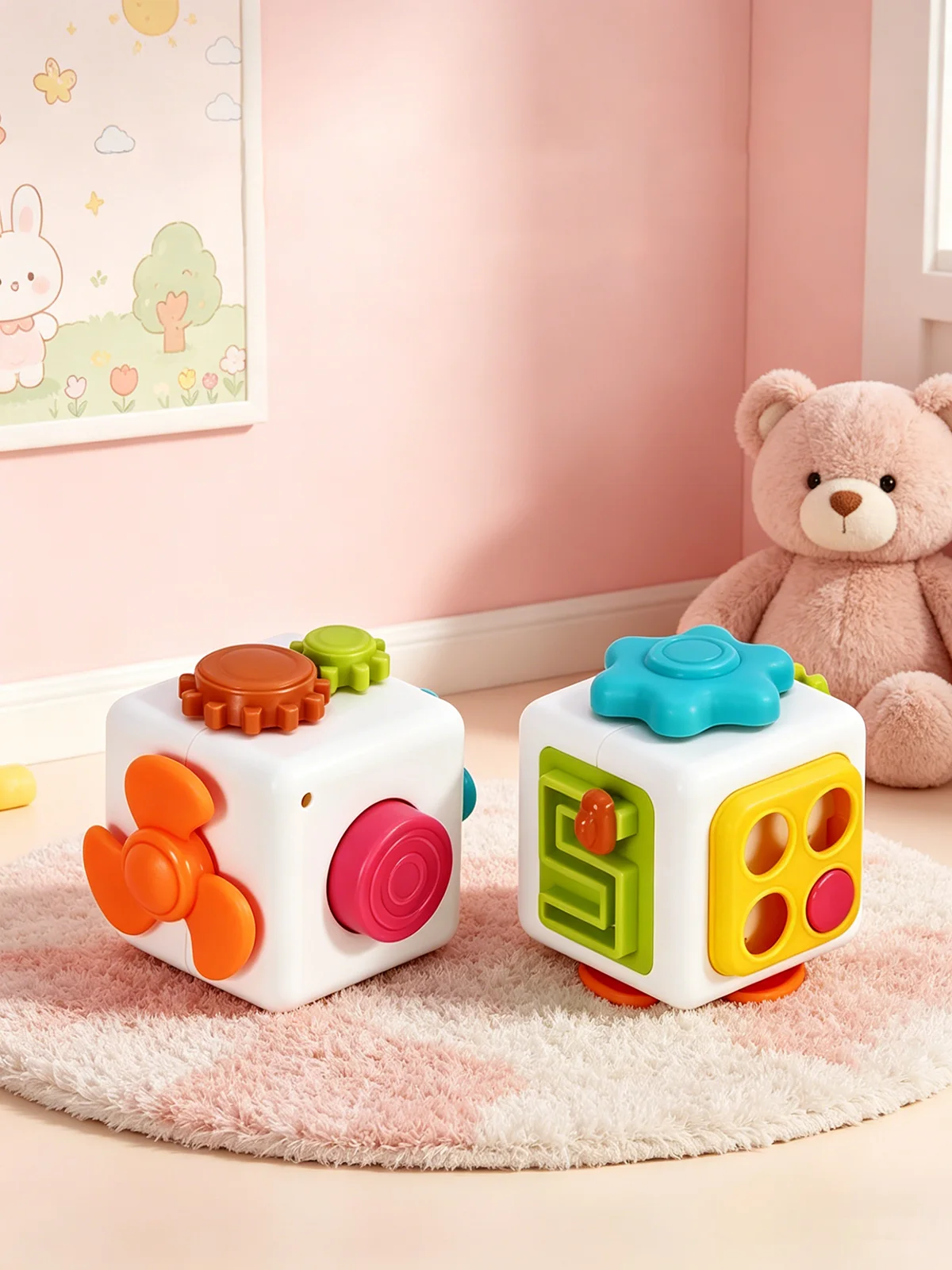6-in-1 Montessori Lernspielzeug Sensorisches Beschäftigungsbrett Baby Übungs-Fähigkeiten-Würfel Fidget Lernspielzeug für Mädchen Jungen Geschenk