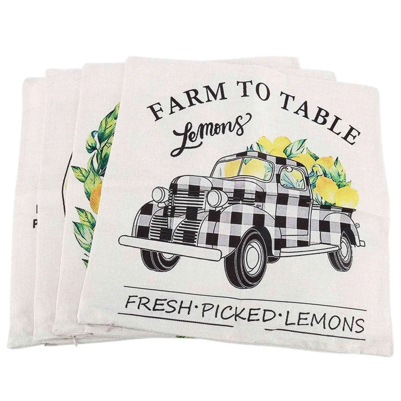 

Summer Pillow Covers, Set Of 4 Lemon Pillowcase Covers,18 X 18 Inch Pillowcase For Sofa,Throw Pillow Case For Home Decor