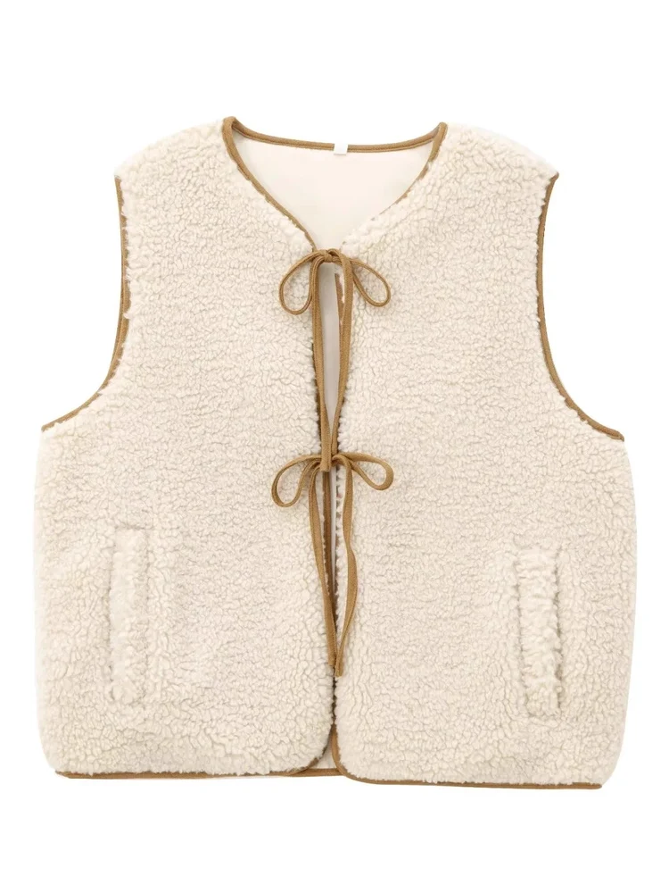 سترة نسائية بعقدة حلوة مزينة بعقدة فضفاضة مستديرة Ne Fce سترة نسائية موضة شتاء 2024 وصل حديثًا من ألياف البوليستر #5