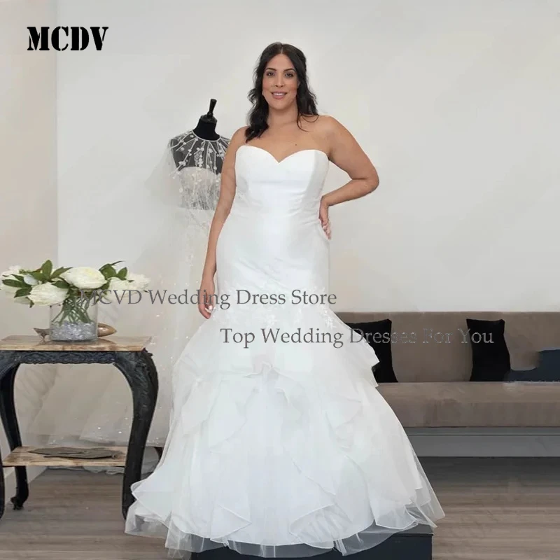 

MCDV Plus Size Tiered Wedding Dress Sleeveless Mermaid Elegant Bride Gowns Customized Strapless Boho Robe de Mariée