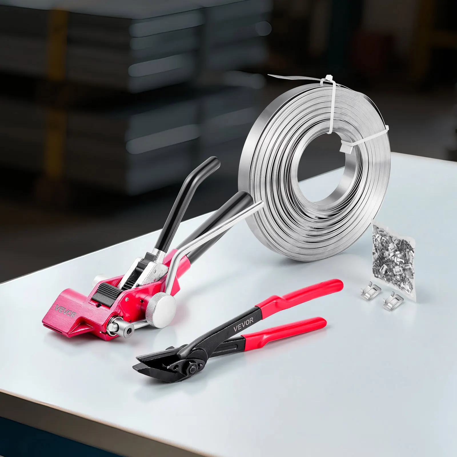 

Steel Banding Strapping Kit, Heavy Duty Banding Sealer Tool with 200 ft Binding Straps, 200 Metal Clasps, Manual Pallet Packa