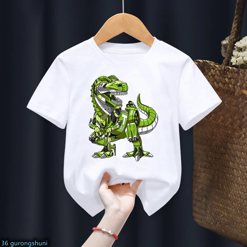 T-Shirts For Boys Funny Dinocorn T-Rex Dinosaur Unicorn Card Print Toddler Tshirts Summer Trendy Kids T Shirts Cute Boys Clothes