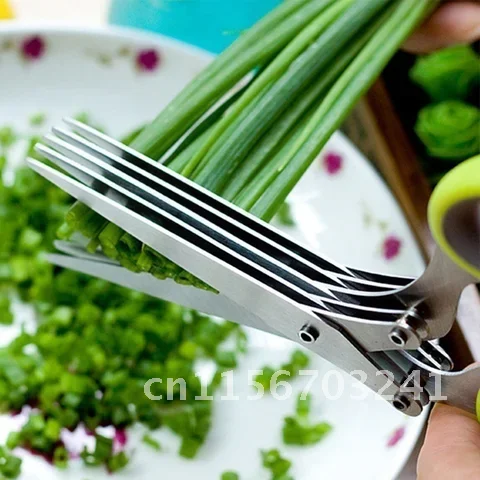 Steel Multilayer Multifunctional Green Onion Scissors Herb Seaweed Spice Scissors Stainless Kitchen Scissor Onion Cutting Knife