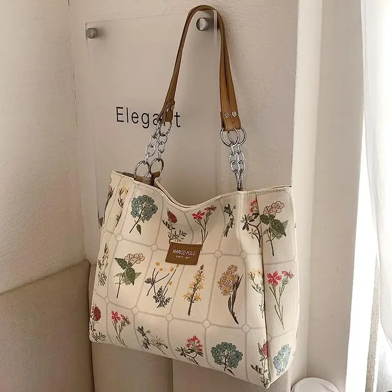 Tote Bags for Women Handbags Luxury Designer Bag Canvas Flower Printing Shoulder Bags Zipper Handbag Large Capacity Shopper