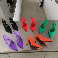 Fashion Elegant Women High Heels Slippers Lady Slingback Mules Purple Green Orange Heels Luxury Slides Wedding Shoes