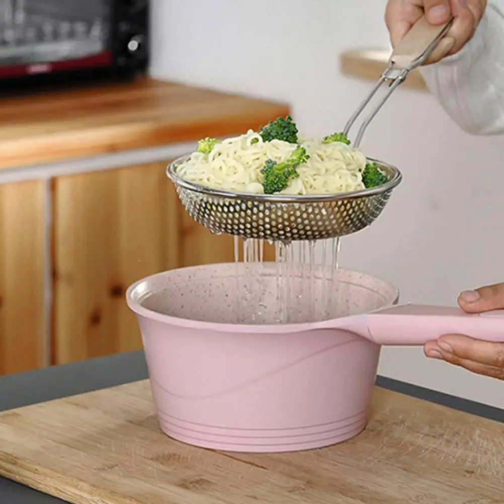 

Stainless Steel Colander with Wooden Handle Double Layer Screen Colander flour sieve,dumpling spoon, and hot pot colander