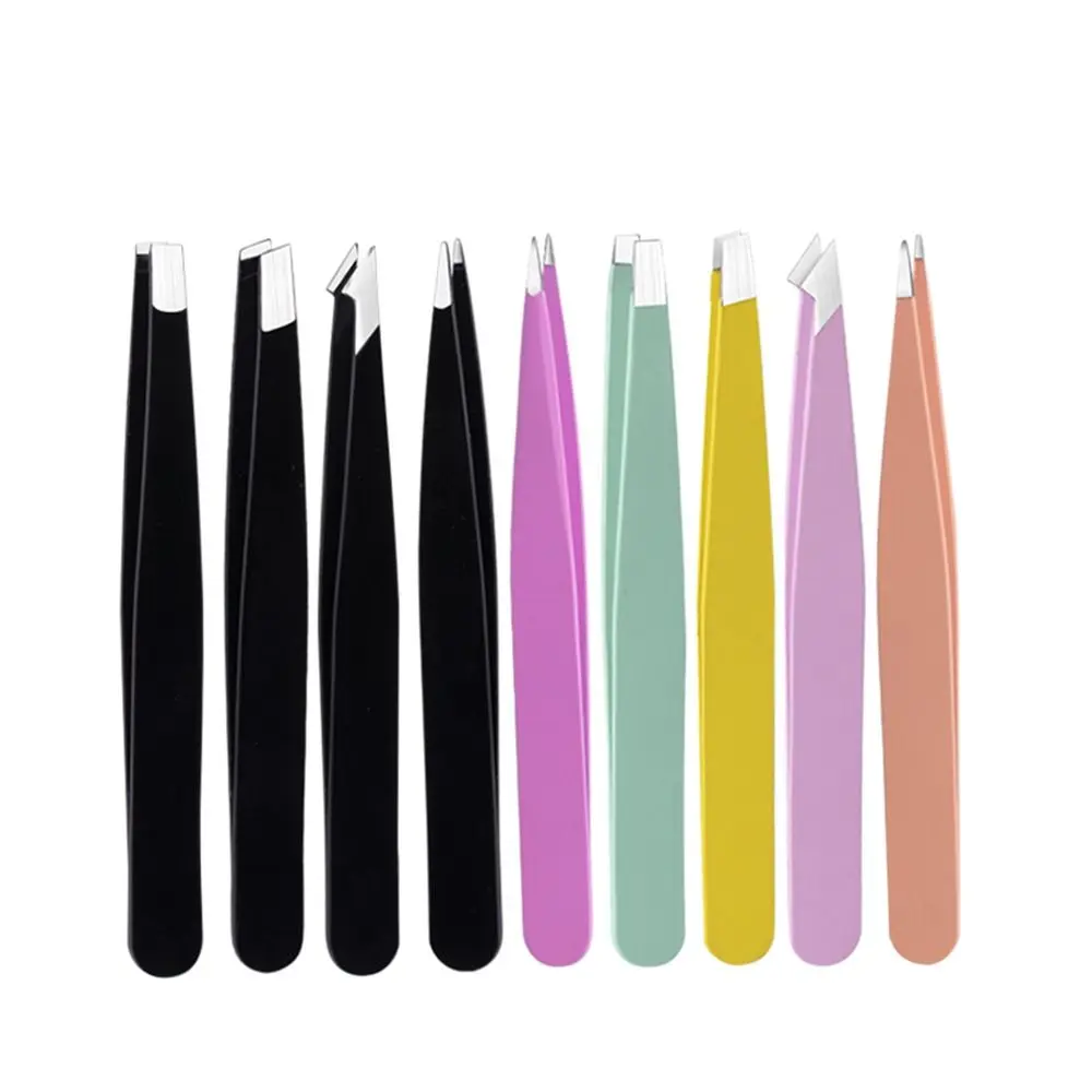 Stainless Eyebrow Tweezers Set Anti-fingerprints Colorful Slanted Eye Brow Clips Easy to Use Comfortable Fine Hairs Puller