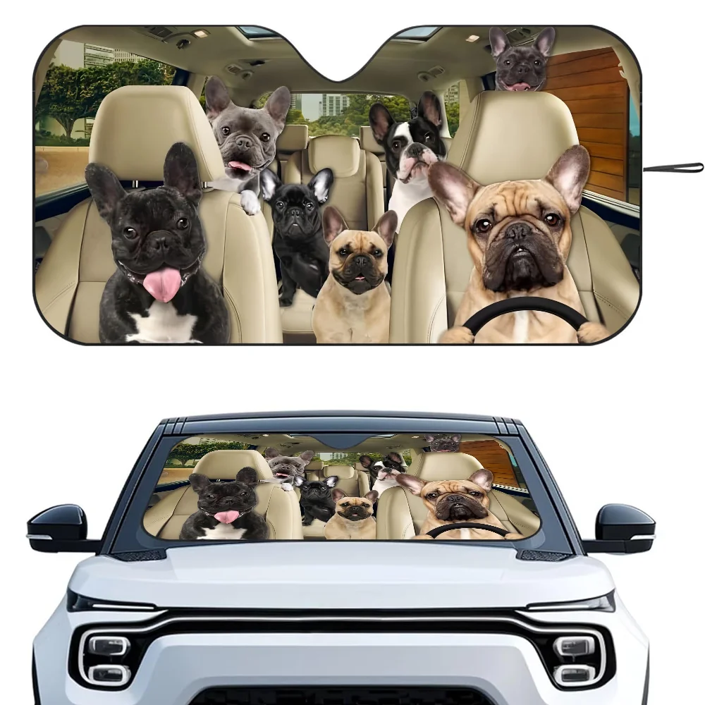 

Pugs Dog Animal Car Sunshade Curtains Heat-insulating Aluminum FilmReusable Suction Cup Blocks UV Rays Car Sun Visor Protector