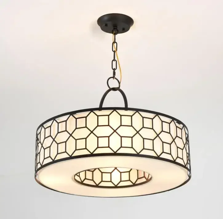 

Modern Europe Chandelier Light with Fabric Black Gold Shade Bedroom Suspension Fixture Dining Hanging Luminaria