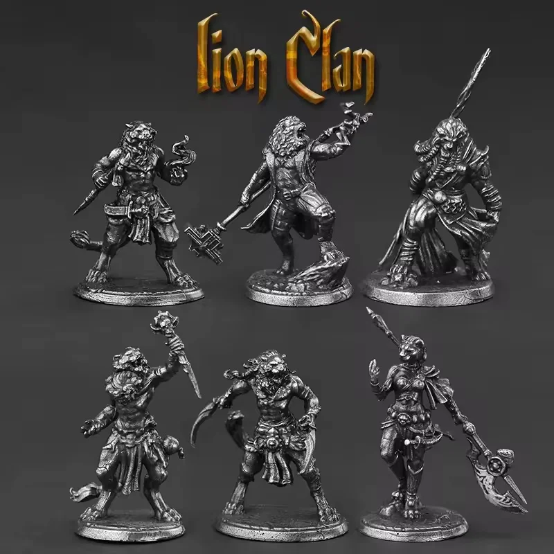 White Copper Lion Clan Warrior , Vintage Tabletop Game Figure, Collectible Lionfolk Soldier Model Gift for Men Desktop Decor