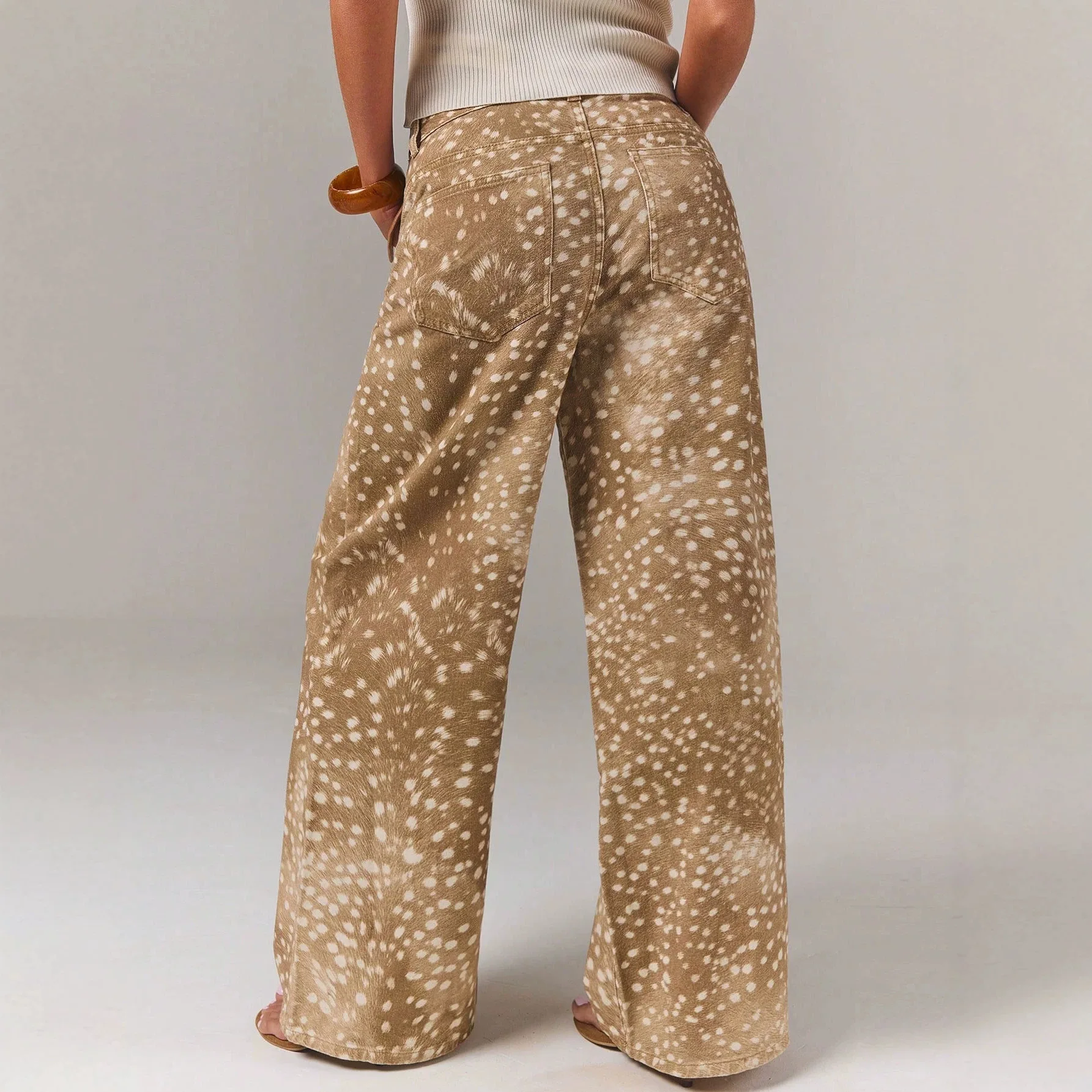 Pant Women Denim Pants Y2k Streetwear Deer Spotted Print High Waist Wide Leg JeansLoose Casual Straight Trousers 2026 Autumn