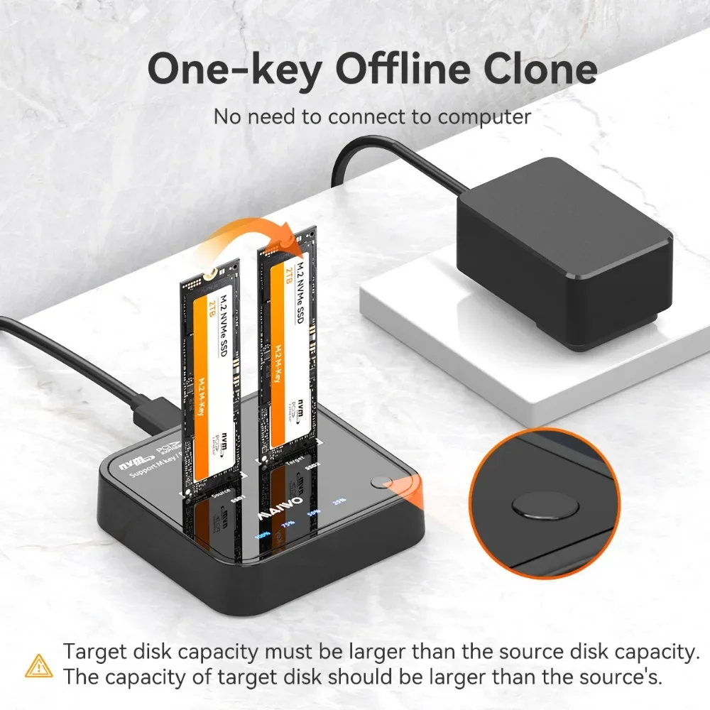 Imagem -03 - Maiwo-nvme Ssd Enclosure Dock Station Dual-bay Docking Station tipo c Caixa de Disco Rígido Externo Gen2x 10gbps M.2 Usb 3.1