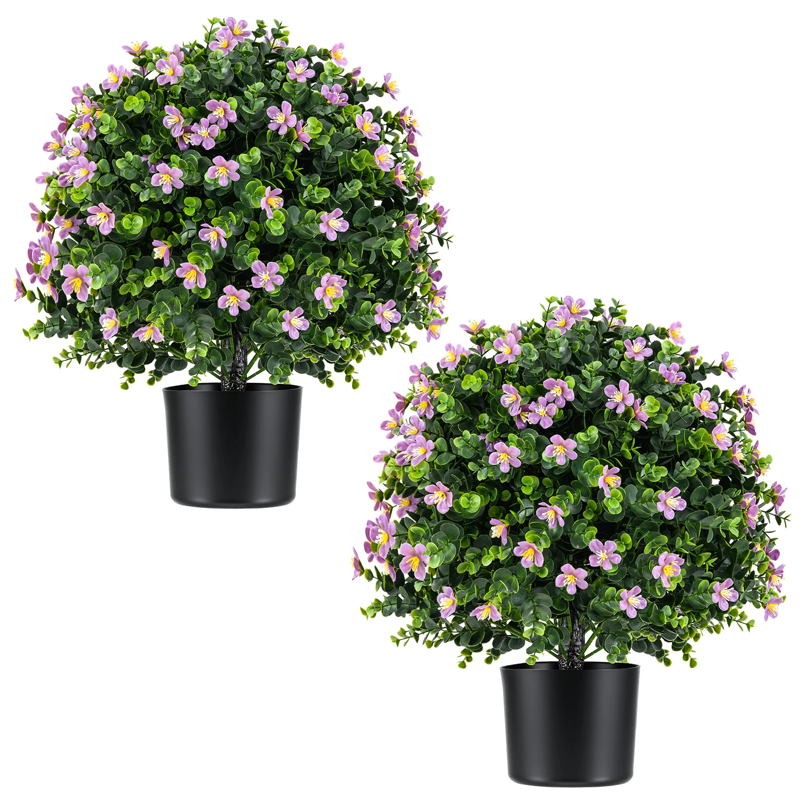 

2 Pack Artificial Boxwood Topiary Ball Tree Faux Shrub Bushes w/ Flowers