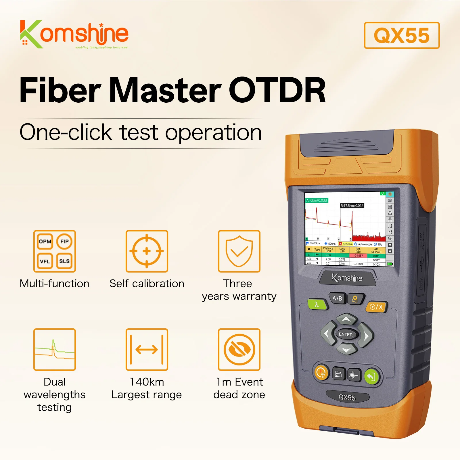 QX55 Mini OTDR SM/PON 1310/1550nm 1625nm 10mW VFL with Power Meter Light Source Self Calibration Link Map Function Optical Test