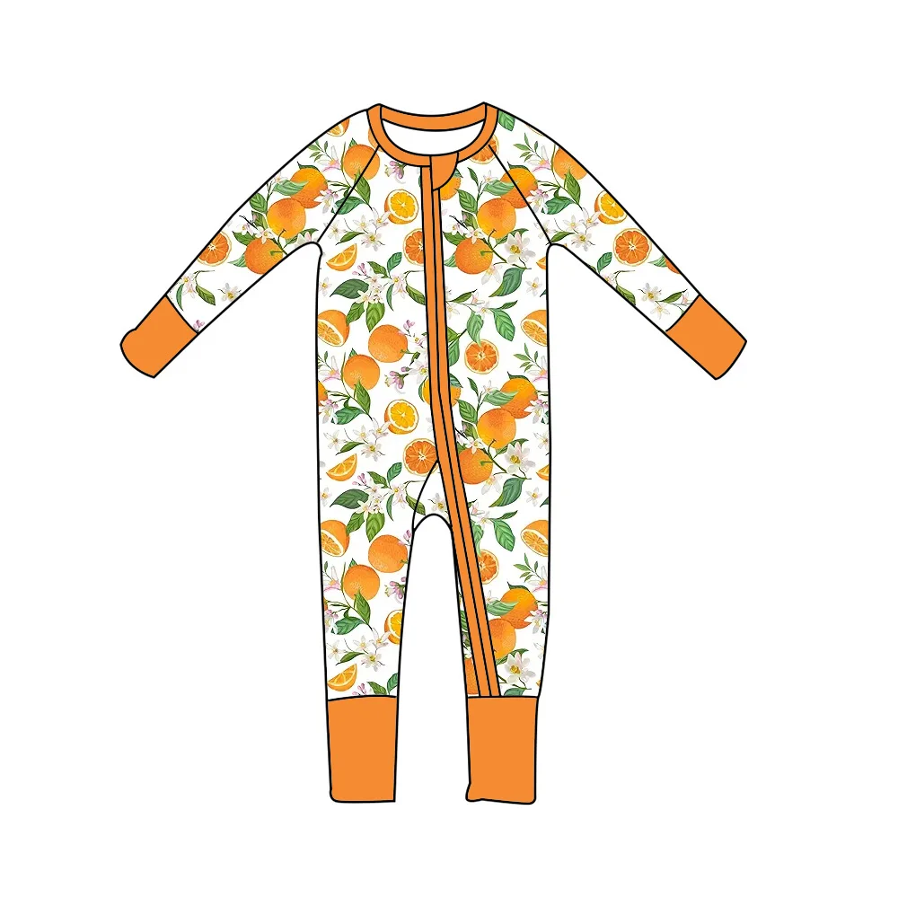 New boutique children's suit baby jumpsuit floral fruit print long-sleeved zipper jumpsuit girls and boys clothing