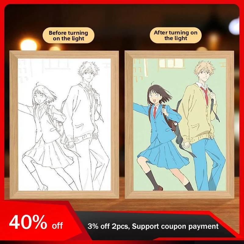 

23cm/9.06in Jump in Anime Series Color 3D Mirror Light Painting Led Photo Frame Lamp Peripherals Led Night Display Bedroom Decor