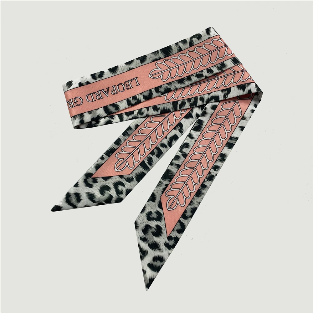 2024 Brand Design Leopard Print Skinny Scarf Women Luxury Brand Hair Bag Scarves Summer Leaf Neckerchief Silk Scarf For Ladies