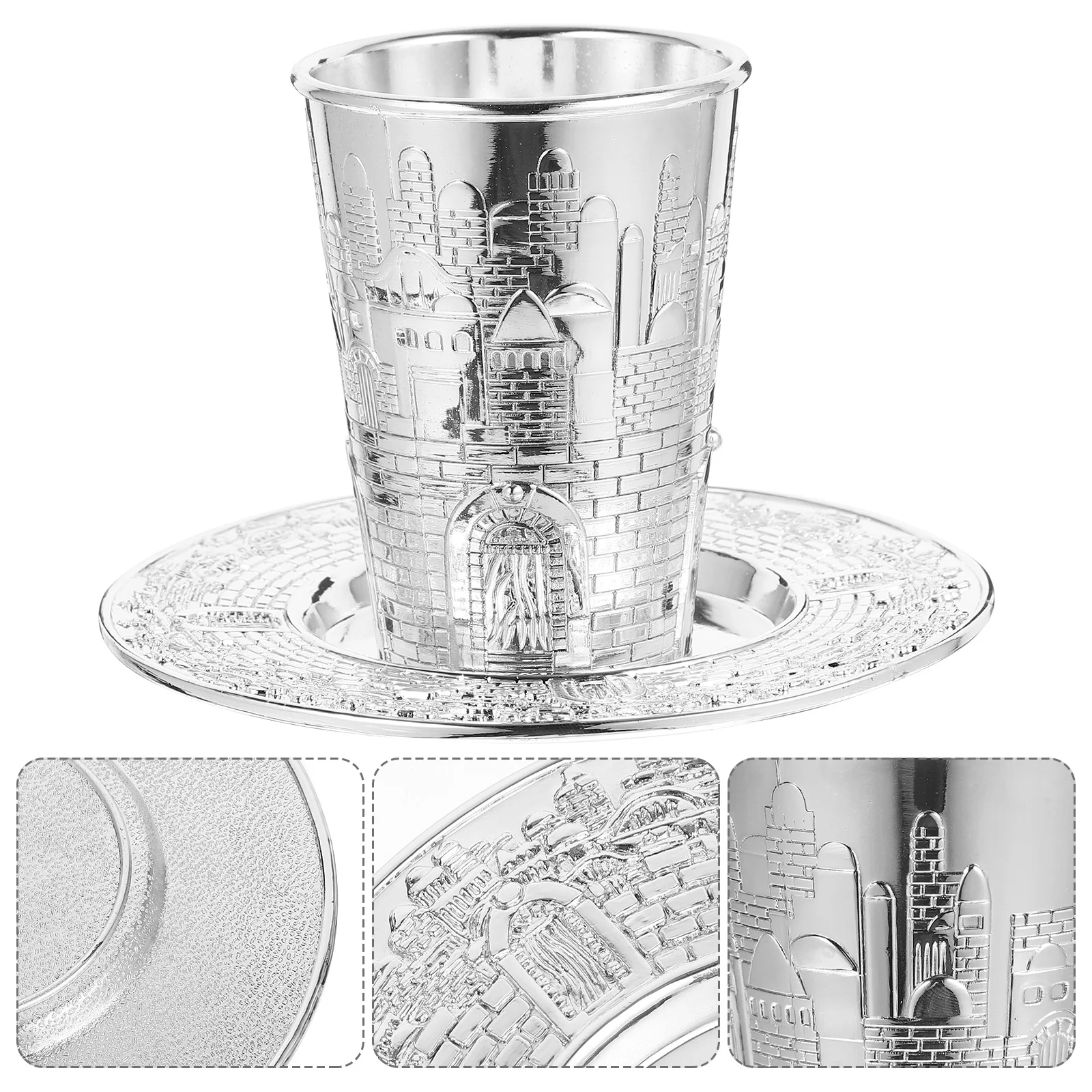 

1 set 1 Set Wine Tray Set Shabbat Kiddush Cup Silver Plated Metal Holiday Gift For Passover Havdalah Decorative Holy Cup
