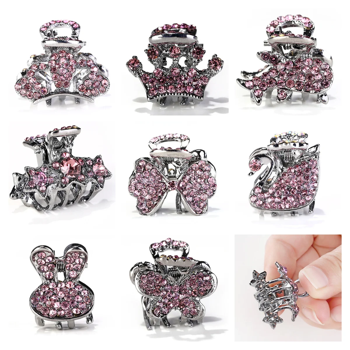 Small Luxury Rhinestone Hair Claw Clip Creative Swan Butterfly Shark Animal Hairpins Women Girls Makeup Washing Face Bangs Clip