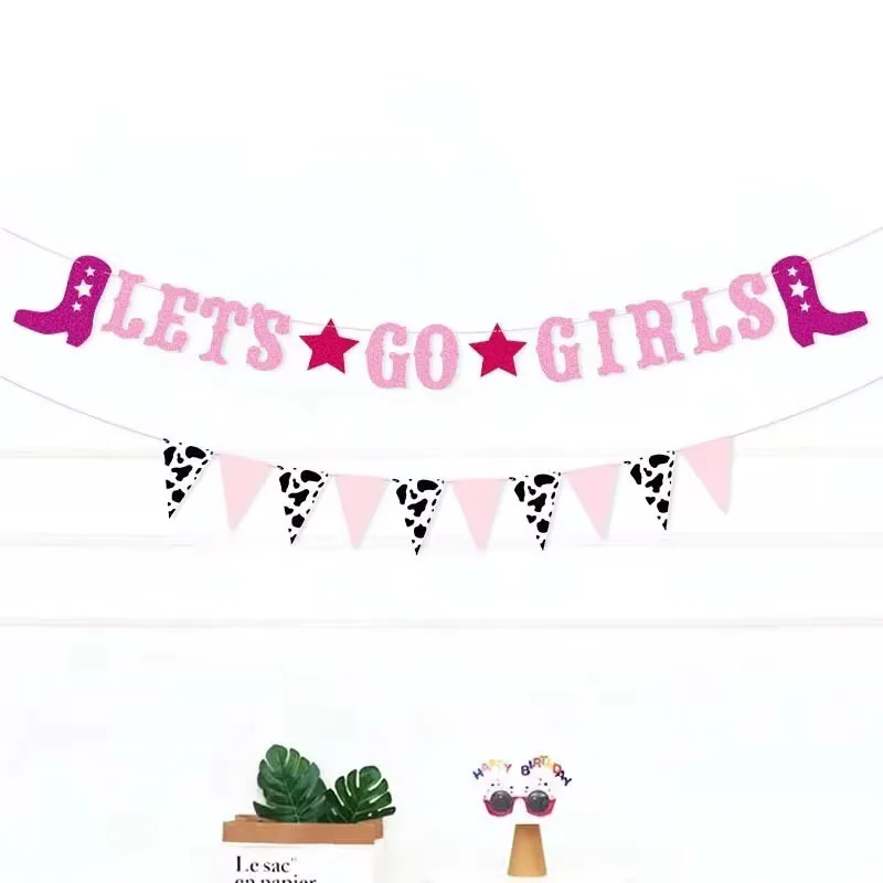 Pink Let's Go Girls Graduation Banner for Western Cow Bachelorette Party Birthday Party Last Rodeo Bachelorette Party Decoration