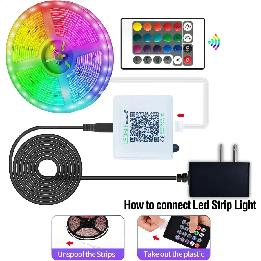 Led Strip Lights60ft Music Sync Color Changing Builtin Mic Bluetooth App Control LED Tape Lights with Remote 5050 RGB Rope Ligh