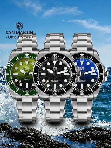 Imagen 2 del producto Reloj de Buceo San Martin 2026 para Hombre, 38 mm, Esfera con Textura de Onda, Miyota 90S5, Reloj de Pulsera Mecánico Automático de Lujo, Resistente al Agua 200 m, SN0126