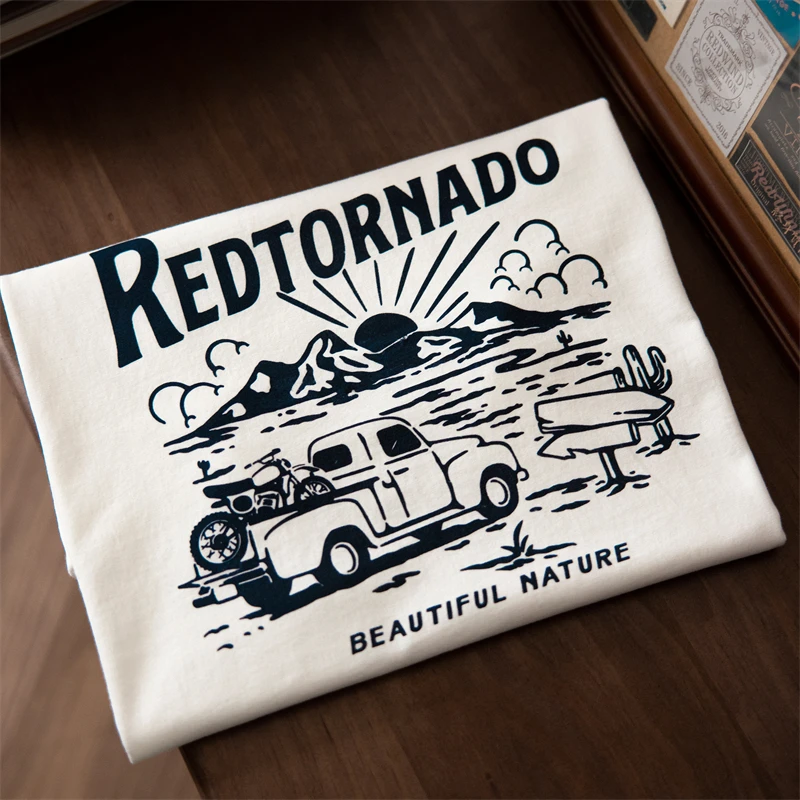 Red Tornado Pickup Truck Graphic Tee Summer Road Trip Cotton T-Shirts For Men