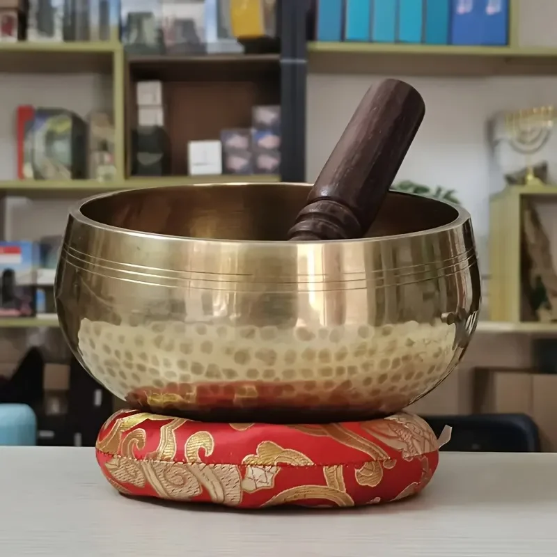 New Large Golden Copper Singing Bowl for Mindfulness, Anxiety Relief & Sound Healing - Perfect for Spa Relax, Recitation & Music