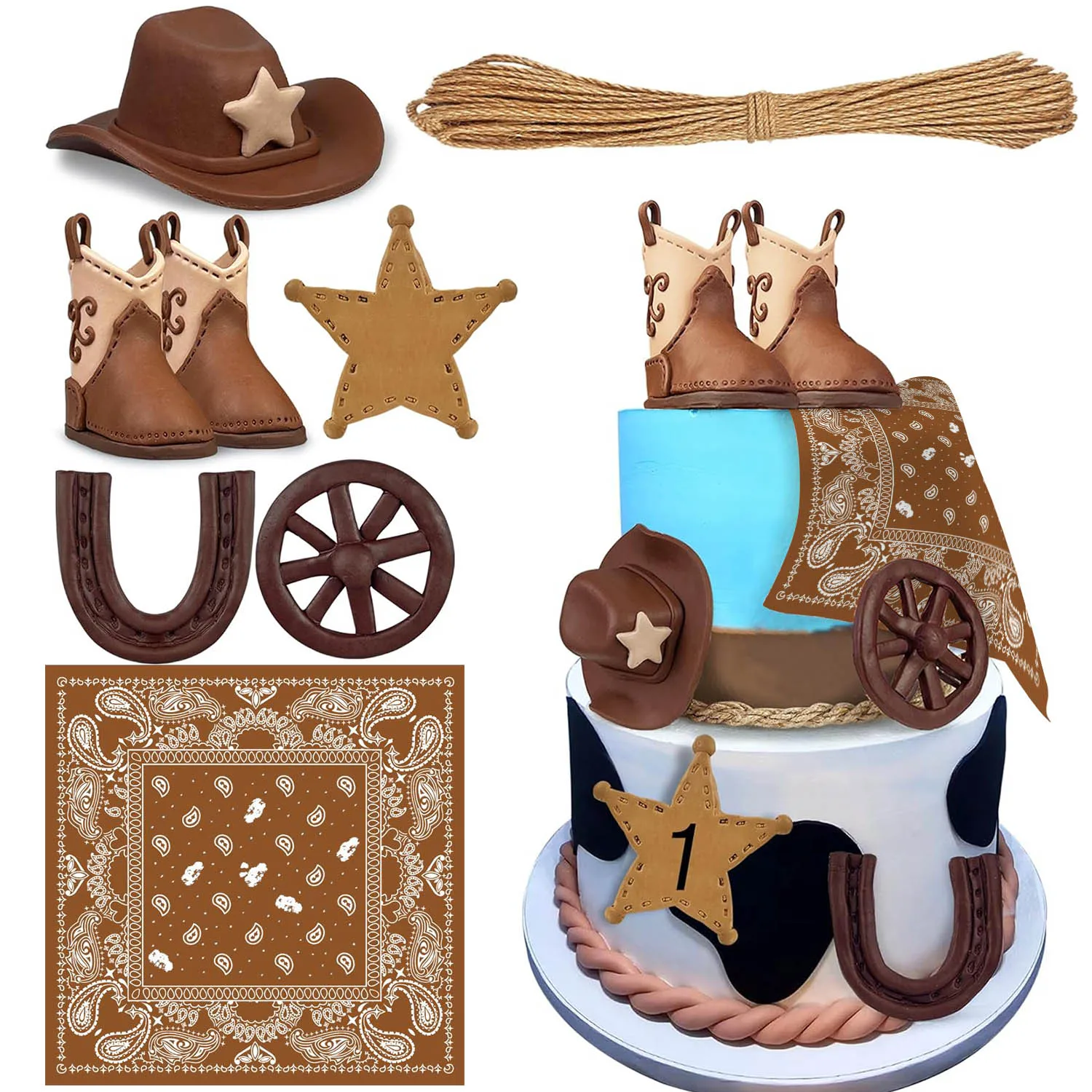 Decoraciones para tartas de vaquero, sombrero de vaquero y adornos para tartas de botas, vaquero occidental, cumpleaños, Baby Shower, suministros para fiestas temáticas occidentales