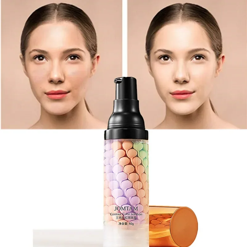 40g Face Makeup Primer Tri-color Cream Brighten Contour Color Isolation Waterproof Makeup Foundation Natural Makeup Base Cream