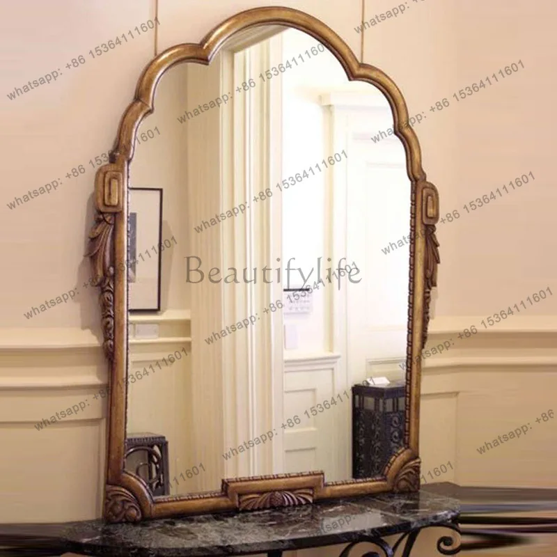 American makeup porch fireplace wall hanging mirror European and American mirror French retro bathroom mirror