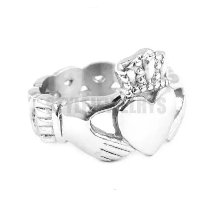 Claddagh Style Hand to Hold a Heart with Crown Ring Stainless Steel Jewelry Celtic Biker Wedding Ring Wholesale SWR0312A