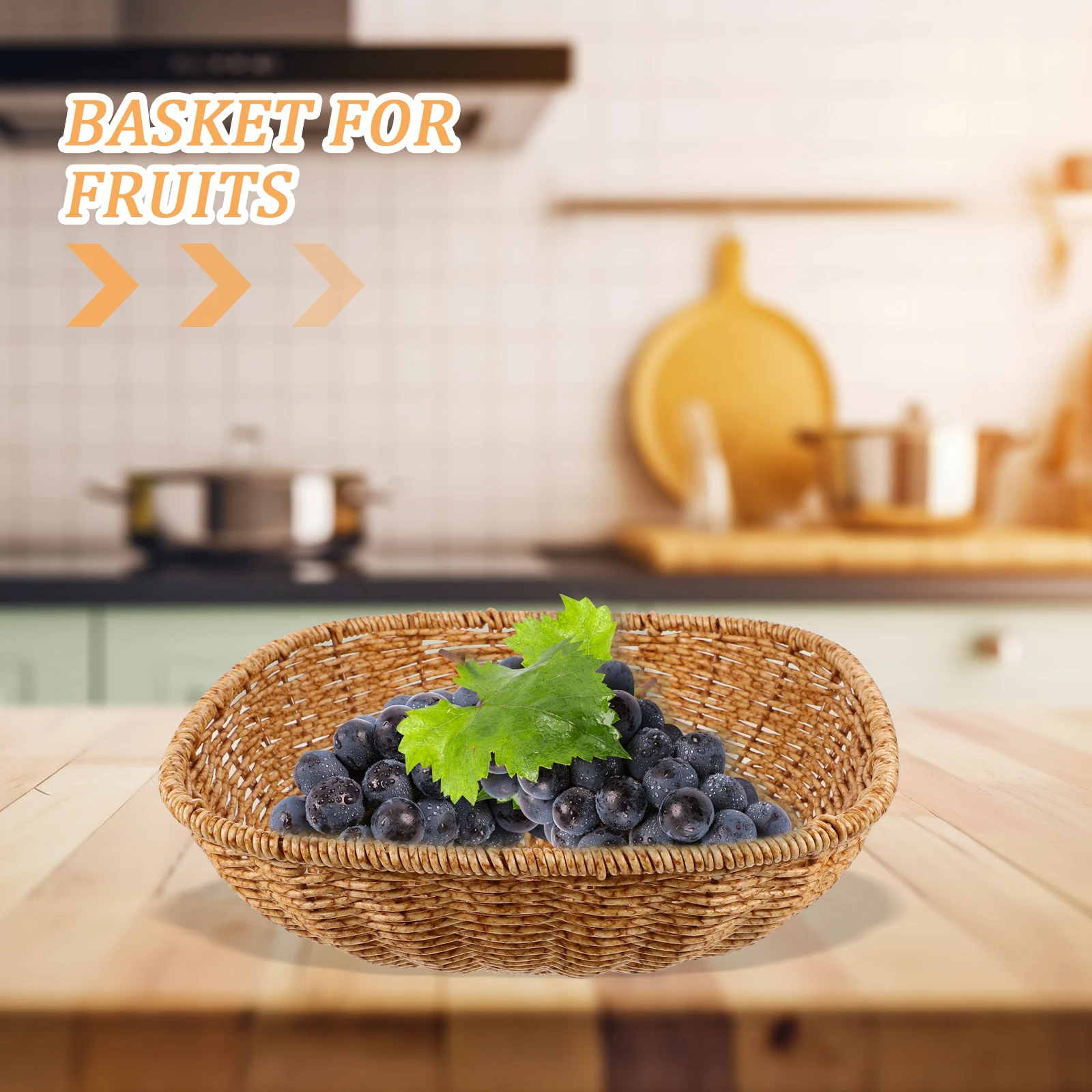 

Functional Imitation Rattan Woven Snack Basket Fruit Plate Bread Basket Food Container Home Decorative Storage Organizer
