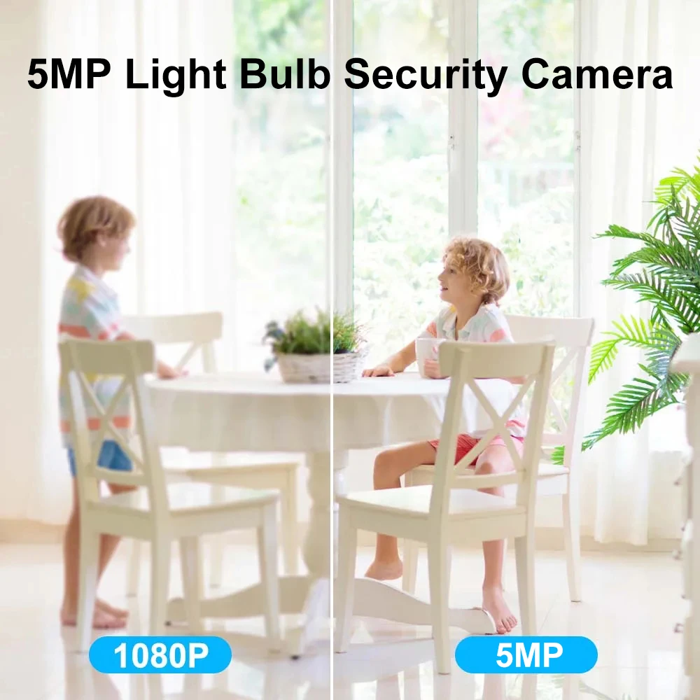 5MP WiFi Floodlight Camera 800 Lumens Garden Wall Lamp Security Cameras Security Protection Surveillance PTZ E27 Bulb Camera