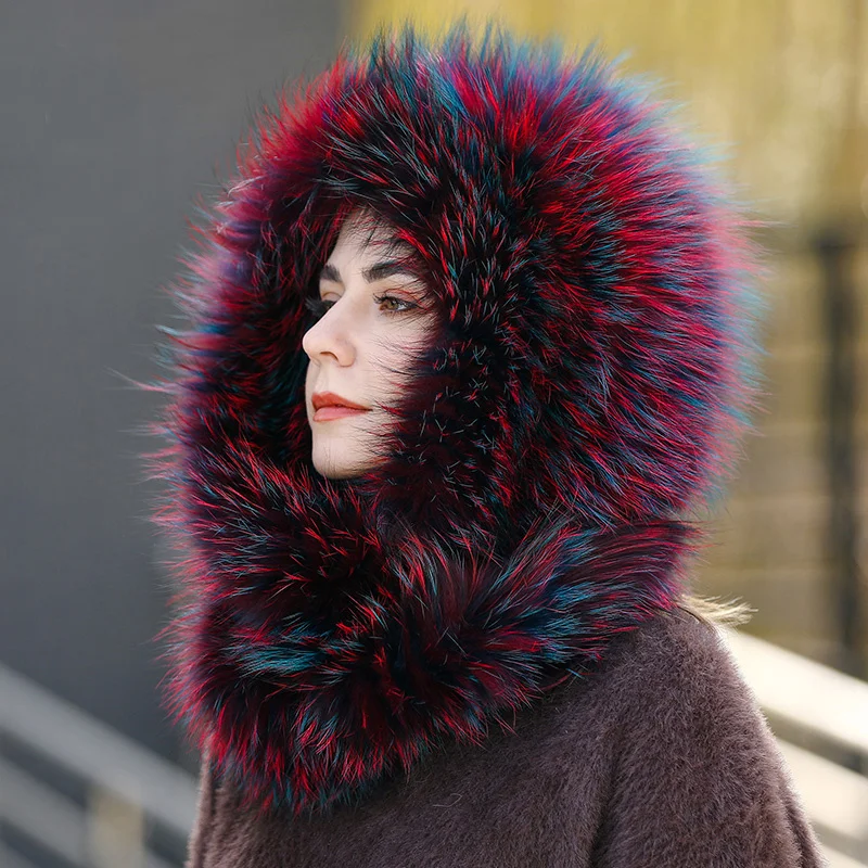 

Winter Women Natural Fox Fur Hat Scarves Lady Sell Winter Warm Fluffy Real Fox Fur Hat Scarf Knit Genuine Fur Hooded Scarf