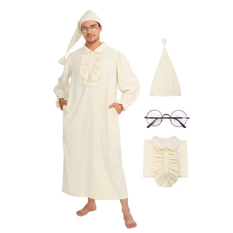 

DAZCOS Men's Funny Pajama Set Victorian Renaissance Nightgown with Night Cap Glasses Halloween Cosplay Costumes Men Pajamas Set
