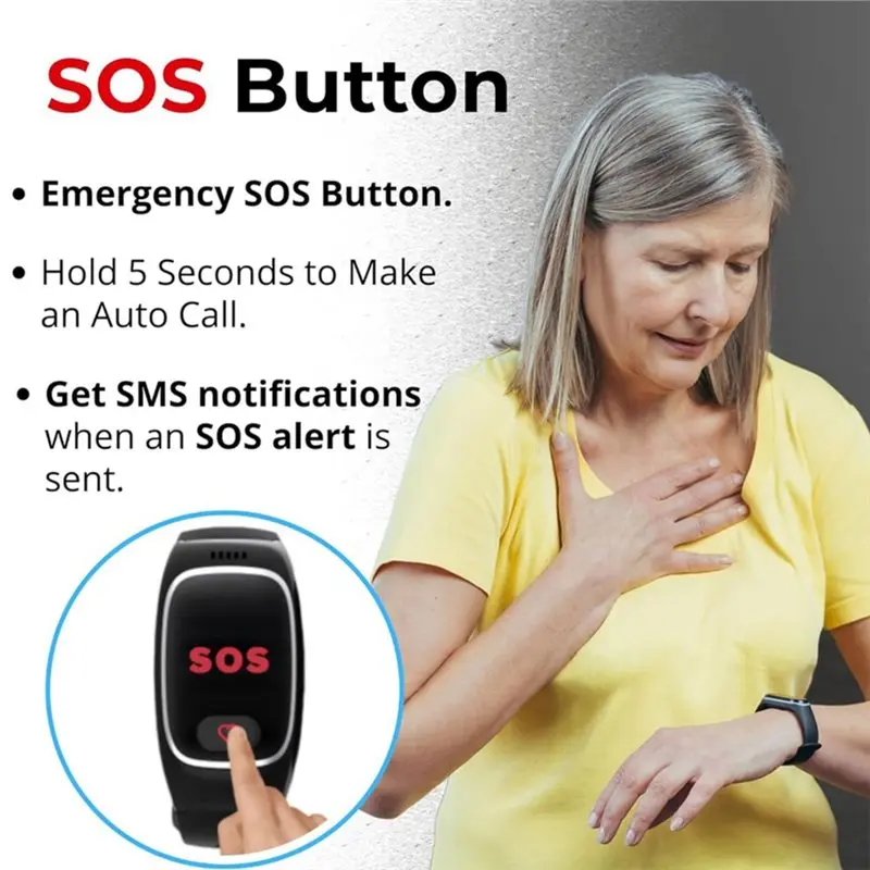 Alert Smartband For Seniors No Call Center Auto Fall Detection, GPS Tracking, Heart Rate Monitor With SOS Button