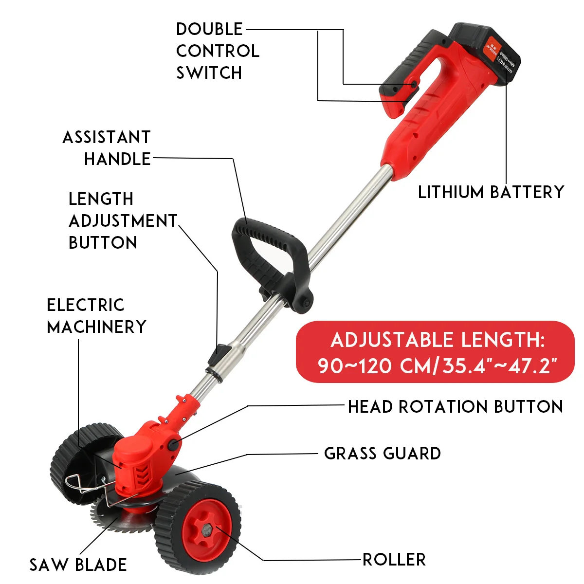 1880W ElectricityCordless Electric Lawn Adjustable Trimmer Efficient Garden Pruning Cutting Power Tools With 2 Lithium Battery