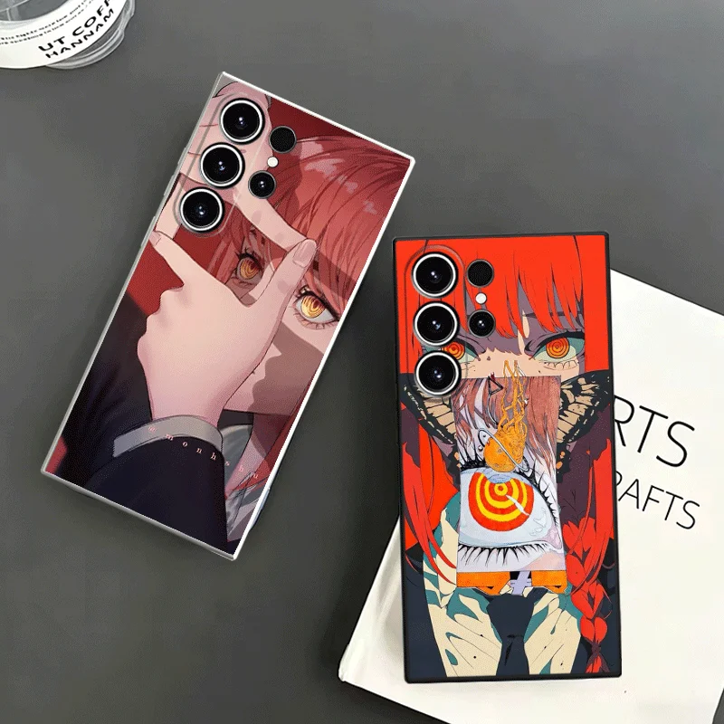 Anime Character Makima CSM Soft Phone Case For Samsung S24 S25 S26 Ultra S23 S22 Plus S21 S20 FE Edge + Black White Couple Cover